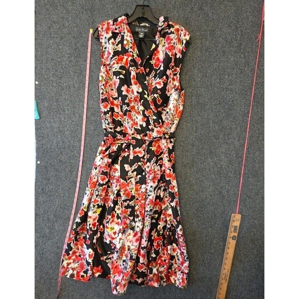 Jessica Howard Dress Womens 18W Black Floral Satin Wrap Fit & Flare Midi Pockets